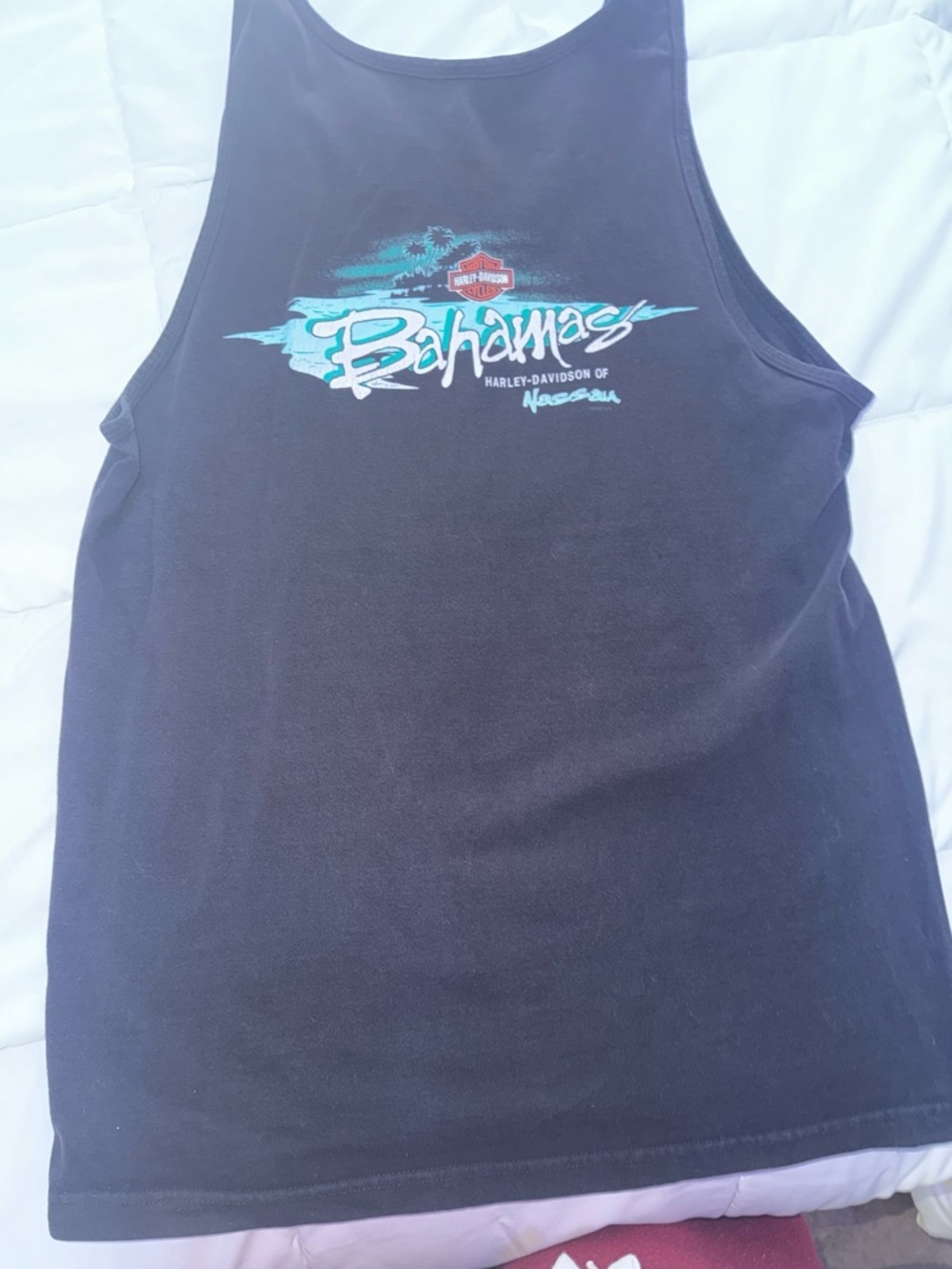 Harley-Davidson Black Tank Top with Teal and White Graphics